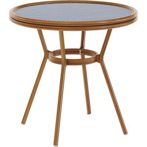 Flash Furniture Lourdes Indoor/Outdoor Commercial Bistro Table – Tempered Glass Top – PE Rattan – Lt NAT Bamboo Print Aluminum Frame – 31.5″ – NAT/White(Navy & White Rattan/Natural Frame)