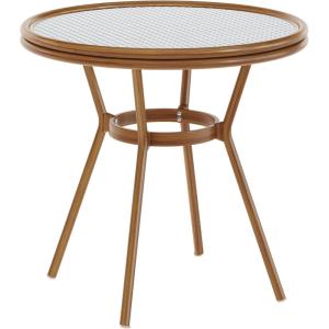 Flash Furniture Lourdes Indoor/Outdoor Commercial Bistro Table – Tempered Glass Top – PE Rattan – Lt NAT Bamboo Print Aluminum Frame – 31.5″ – NAT/White(White & Navy Rattan/Natural Frame)