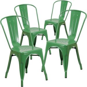 Flash Furniture Luke Commercial Grade 4 Pack Green Metal Indoor-Outdoor Stackable Chair
