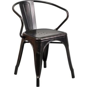 Flash Furniture Luna Commercial Grade Black Metal Indoor-Outdoor Chair with Arms(Black-antique Gold)