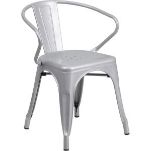 Flash Furniture Luna Commercial Grade Black Metal Indoor-Outdoor Chair with Arms(Silver)