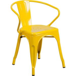 Flash Furniture Luna Commercial Grade Black Metal Indoor-Outdoor Chair with Arms(Yellow)