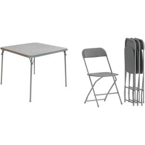 Flash Furniture Madelyn Folding Card Table – Gray | Portable Square Table & Hercules Series Plastic Folding Chair – Grey – 4 Pack 650LB Weight Capacity Comfortable Event(Grey)