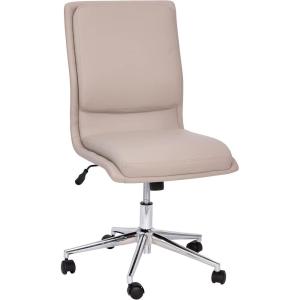 Flash Furniture Madigan Task Office Chair – Luxurious Cognac LeatherSoft Upholstery – Padded Mid-Back and Seat – Height Adjustable Chrome Base – Armless(Taupe)
