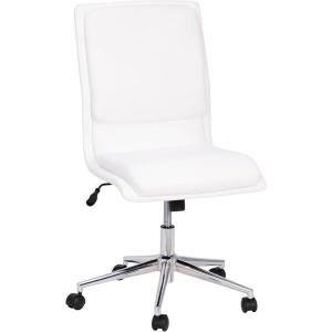 Flash Furniture Madigan Task Office Chair – Luxurious Cognac LeatherSoft Upholstery – Padded Mid-Back and Seat – Height Adjustable Chrome Base – Armless(White)