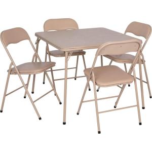 Flash Furniture Madison 5-Piece Folding Card Table and Chairs Set, Portable Event Table and Chairs Set for Indoor and Outdoor Gatherings, Gray(Tan)