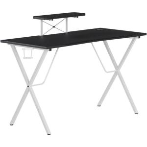Flash Furniture Mallot Gaming Desk – White Computer Desk – 51.5″ Gamers Table with Cup Holder, Headphone Hook, and Monitor/Smartphone Stand(Black/White)