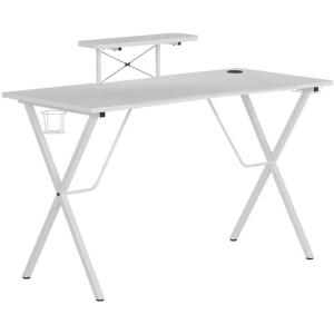 Flash Furniture Mallot Gaming Desk – White Computer Desk – 51.5″ Gamers Table with Cup Holder, Headphone Hook, and Monitor/Smartphone Stand(White)