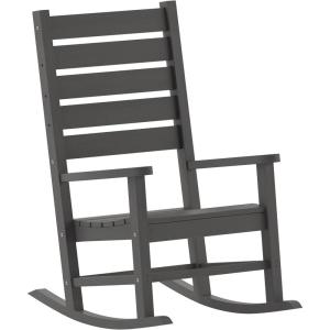 Flash Furniture Manchester Commercial Grade Outdoor Rocking Chair, All-Weather HDPE Indoor/Outdoor Rocker, White(Grey)