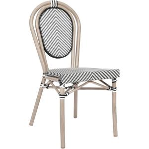 Flash Furniture Marseille Indoor/Outdoor Commercial Bistro Stack Chair – Black Textilene Back and Seat – Natural Bamboo Print Metal Frame(Black & White/Light Natural Frame)