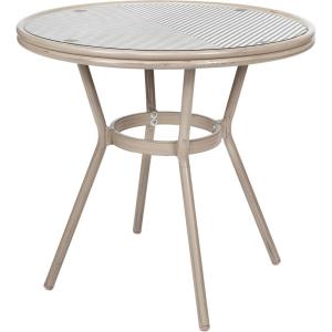 Flash Furniture Marseille Indoor/Outdoor Commercial Bistro Table – Tempered Glass Top – Textilene Fabric – Natural Bamboo Print Aluminum Frame – 31.5″ – Black(Black & White Textilene/Light Natural Frame)