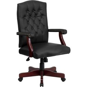 Flash Furniture Martha Washington Burgundy LeatherSoft Executive Swivel Office Chair with Arms(Black Leathersoft)