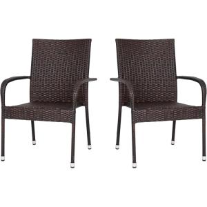 Flash Furniture Maxim Wicker Indoor/Outdoor Dining Chairs with Arms – Espresso Wicker Wrapped Steel Frames – Fade & Weather Resistant-For Deck or Backyard – Set of 2(Espresso)