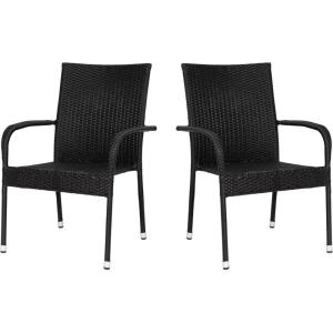 Flash Furniture Maxim Wicker Indoor/Outdoor Dining Chairs with Arms – Espresso Wicker Wrapped Steel Frames – Fade & Weather Resistant-For Deck or Backyard – Set of 2(Black)