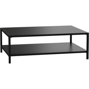 Flash Furniture Metal Indoor/Brock Outdoor Coffee Table with Lower Shelf – Black Steel Coffee Table for Business or Home Use – Modern Square Leg Frame