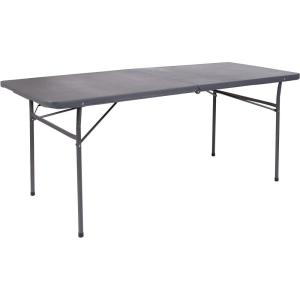 Flash Furniture Mills 4-Foot Height Adjustable Bi-Fold Brown Wood Grain Plastic Folding Table with Carrying Handle(Dark Gray)