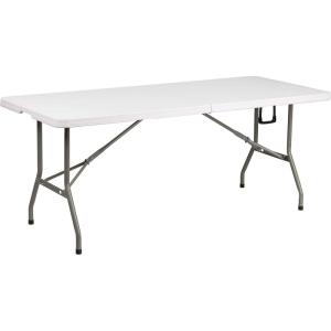 Flash Furniture Mills 4-Foot Height Adjustable Bi-Fold Brown Wood Grain Plastic Folding Table with Carrying Handle(Granite White)