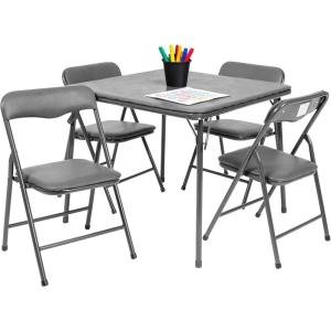 Flash Furniture Mindy Kids 3-Piece Folding Square Table and Chairs Set for Daycare and Classrooms, Children’s Activity Table/Chairs Set, Multicolor(Grey)