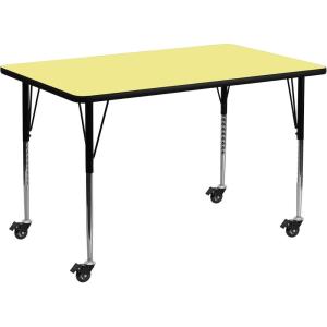 Flash Furniture Mobile 30”W x 60”L Rectangular Yellow Thermal Laminate Activity Table – Standard Height Adjustable Legs(Yellow)