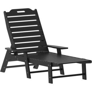 Flash Furniture Monterey Adjustable Adirondack Loungers with Cup Holders- All-Weather Indoor/Outdoor HDPE Lounge Chairs, Set of 2, Gray(Black)