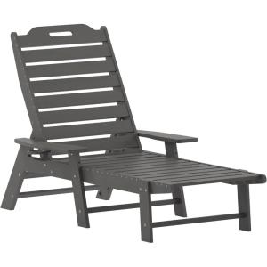 Flash Furniture Monterey Adjustable Adirondack Loungers with Cup Holders- All-Weather Indoor/Outdoor HDPE Lounge Chairs, Set of 2, Gray(Grey)