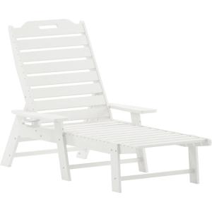 Flash Furniture Monterey Adjustable Adirondack Loungers with Cup Holders- All-Weather Indoor/Outdoor HDPE Lounge Chairs, Set of 2, Gray(White)