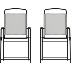 Flash Furniture Mystic Folding Patio Sling Chairs, Outdoor Textilene Lawn Chairs with Armrests, Set of 2, Gray(Grey)