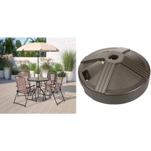 Flash Furniture Nantucket 6 Piece Brown Patio Garden Set with Umbrella Table and Set of 4 Folding Chairs & US Weight Fillable Umbrella Base Bronze, 3.5 pounds