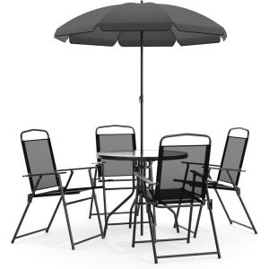 Flash Furniture Nantucket 6 Piece Red Patio Garden Set with Table, Umbrella and 4 Folding Chairs(Black)