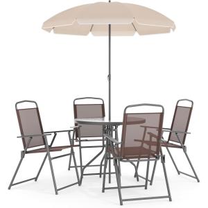 Flash Furniture Nantucket 6 Piece Red Patio Garden Set with Table, Umbrella and 4 Folding Chairs(Brown)
