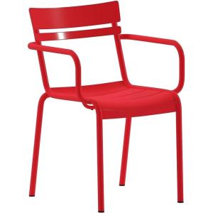 Flash Furniture Nash Commercial Grade Steel Stack Chair, Indoor-Outdoor Arm Chair with 2 Slat Back, Set of 4, Silver(Red)