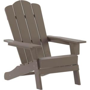 Flash Furniture Newport Adirondack Chair with Cup Holder, Weather Resistant Poly Resin Adirondack Chair, Blue(Brown)