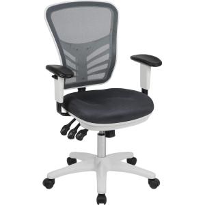 Flash Furniture Nicholas Mid-Back Swivel Desk Chair with Wheels, Mesh Back, Padded Seat, and Armrests, Adjustable Height Mesh Ergonomic Office Chair, Black(Dark Gray Mesh/White Frame)