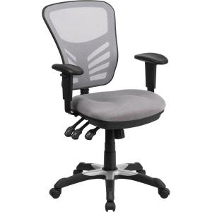 Flash Furniture Nicholas Mid-Back Swivel Desk Chair with Wheels, Mesh Back, Padded Seat, and Armrests, Adjustable Height Mesh Ergonomic Office Chair, Black(Grey)