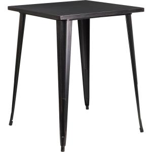 Flash Furniture Nolan Commercial Grade 31.5″ Square Silver Metal Indoor-Outdoor Bar Height Table(Black-antique Gold)