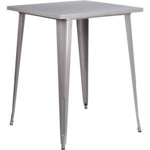 Flash Furniture Nolan Commercial Grade 31.5″ Square Silver Metal Indoor-Outdoor Bar Height Table(Silver)