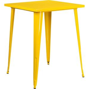Flash Furniture Nolan Commercial Grade 31.5″ Square Silver Metal Indoor-Outdoor Bar Height Table(Yellow)