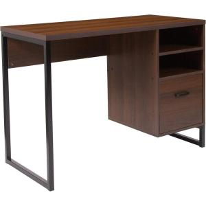 Flash Furniture Northbrook Rustic Coffee Wood Grain Finish Computer Desk with Black Metal Frame