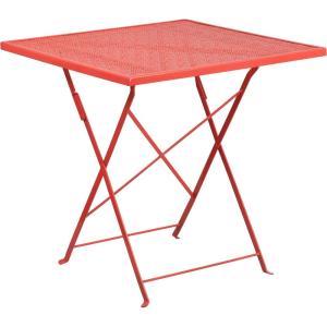 Flash Furniture Oia Commercial Grade 28″ Square Black Indoor-Outdoor Steel Folding Patio Table(Coral)