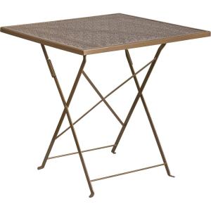 Flash Furniture Oia Commercial Grade 28″ Square Black Indoor-Outdoor Steel Folding Patio Table(Gold)