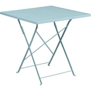 Flash Furniture Oia Commercial Grade 28″ Square Black Indoor-Outdoor Steel Folding Patio Table(Sky Blue)