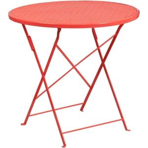 Flash Furniture Oia Commercial Grade 30″ Round Black Indoor-Outdoor Steel Folding Patio Table(Coral)