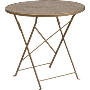 Flash Furniture Oia Commercial Grade 30″ Round Black Indoor-Outdoor Steel Folding Patio Table(Gold)