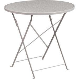 Flash Furniture Oia Commercial Grade 30″ Round Black Indoor-Outdoor Steel Folding Patio Table(Light Gray)
