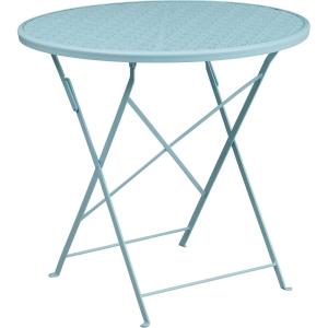Flash Furniture Oia Commercial Grade 30″ Round Black Indoor-Outdoor Steel Folding Patio Table(Sky Blue)