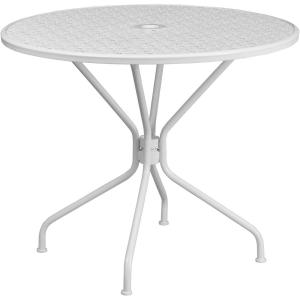Flash Furniture Oia Commercial Grade 35.25″ Round Black Indoor-Outdoor Steel Patio Table with Umbrella Hole(White)
