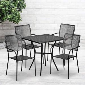 Flash Furniture Oia Commercial Grade 35.5″ Square Black Indoor-Outdoor Steel Patio Table Set with 4 Square Back Chairs(Black)
