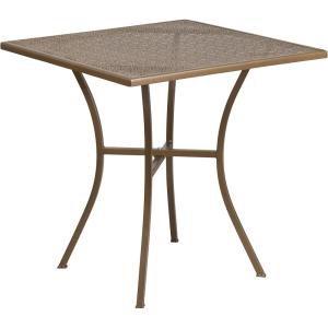 Flash Furniture Oia Commercial Grade 35.5″ Square Black Indoor-Outdoor Steel Patio Table with Umbrella Hole(Gold)