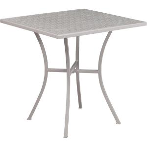 Flash Furniture Oia Commercial Grade 35.5″ Square Black Indoor-Outdoor Steel Patio Table with Umbrella Hole(Light Gray)
