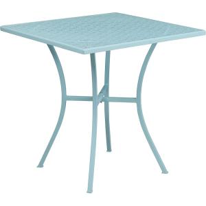 Flash Furniture Oia Commercial Grade 35.5″ Square Black Indoor-Outdoor Steel Patio Table with Umbrella Hole(Sky Blue)